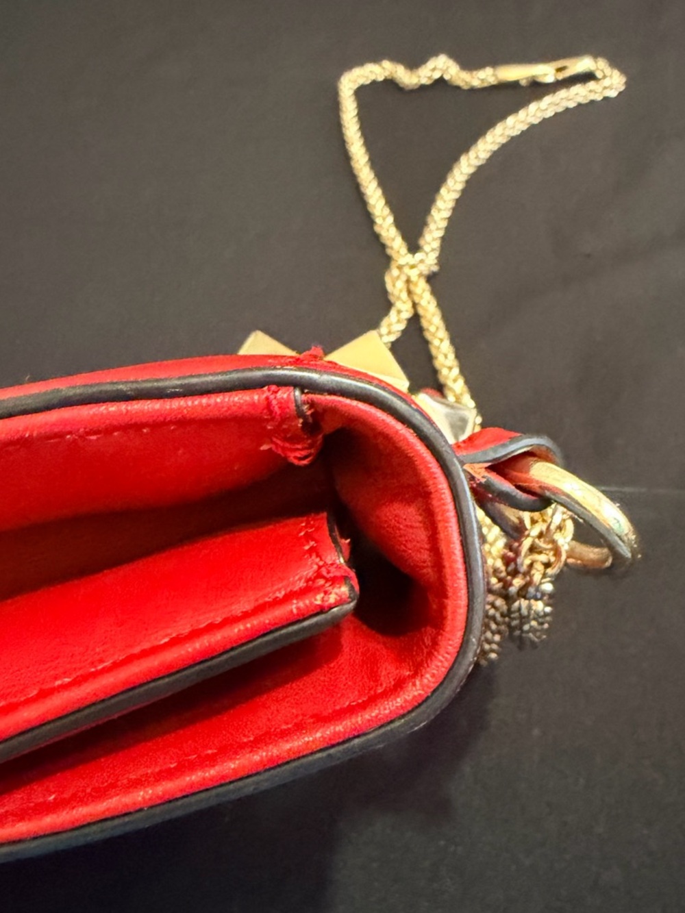 Valentino Garavani Red Leather Rockstud Chain Shoulder Bag Like New Authentic - Picture 8 of 14